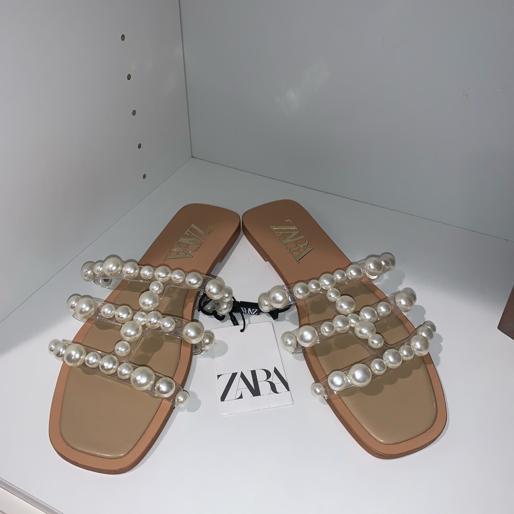 NWT Zara Slide Sandals With Pearls